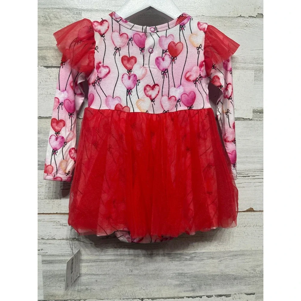 Birdie Bean Amara Tulle Twirl Dress Girls 12-18M Red Heart Bamboo Boutique NWT